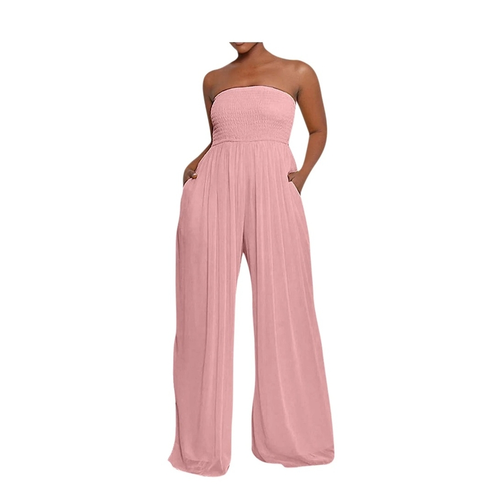 Elegant Pink Strapless Jumpsuit